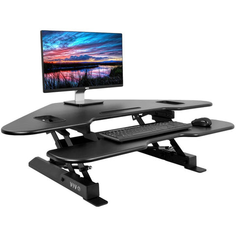 Image of VIVO Corner Deluxe Height Adjustable Tabletop | Desk Riser Platform Sit Stand Black - DESK-V000C
