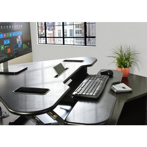 Image of VIVO Corner Deluxe Height Adjustable Tabletop | Desk Riser Platform Sit Stand Black - DESK-V000C